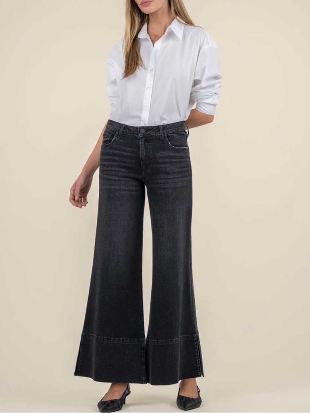 NEW Evereve KUT From The Kloth Goldie Mid Rise Superflare Streamline Black Jeans